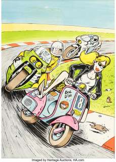 Frank Margerin Scandale au Bol d‘Or, le Scooter rose Triomphe! Rigolo #3 Cover Original Art (Les Humanoïdes Associ...