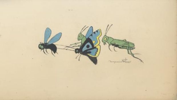 Benjamin Rabier | Illustration d’une mouche, d’un papillon et de deux sauterelles | Galerie 9ème Art