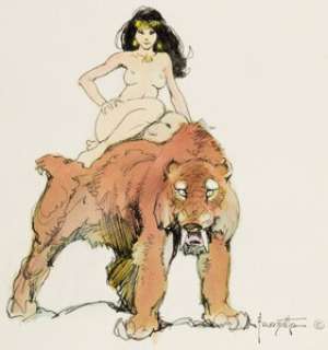 Frazetta, Frank - Frank Frazetta - Woman on Sabre-tooth Tiger Sketch Original Art (undated)....
