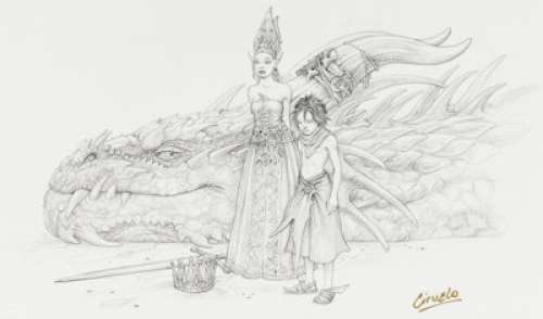 Cabral, Ciruelo - Ciruelo Cabral Woman, Child and Dragon Illustration Original Art (undated)....