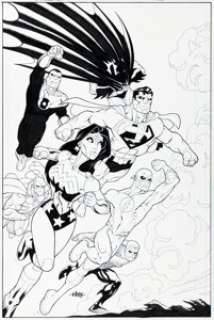Ed McGuinness and Dexter Vines - JLA Classified #2 Cover Original Art (DC, 2005).