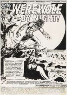 Mike Ploog Marvel Spotlight #3 Werewolf by Night Splash Page 1 Original Art (Marvel, 1972).