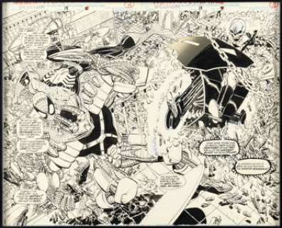 Erik Larsen Spider-Man #18 Ghost Rider Double Splash Pages 2-3 Original Art (Marvel, 1992). | Heritage