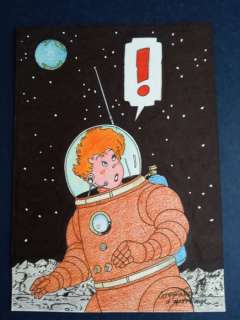 Marc Wasterlain | Hommage à Hergé - Jeannette Pointu sur la Lune - Page volante | Catawiki