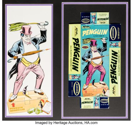 Aurora Artist Batman‘s Penguin Model Kit Box Art Cover Painting Original Art (Aurora, 1967).