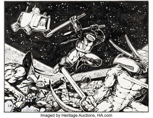 Kevin Eastman Teenage Mutant Ninja Turtles #6 Second Printing Wraparound Cover Preliminary Original Art (Mirage, 1988). | Heritage
