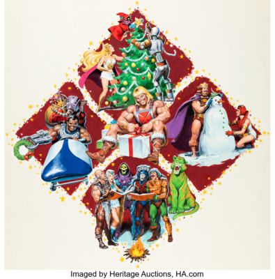 Earl Norem He-Man and the Masters of the Universe Magazine Winter 1988 Christmas Gift Wrap Poster Painting Original Art (Telepictures, 1988). | Heritage