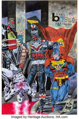 Kevin O‘Neill Marshall Law #2 Painted Splash Page 1 Original Art (Marvel/Epic, 1988).