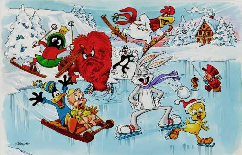 Marie Severin - bugs bunny & 8 looney tunes mixed media pinup (sold live on ‘dueling dealers of comic art‘ episode #58 podcast on 2-23-2022 watch it here!