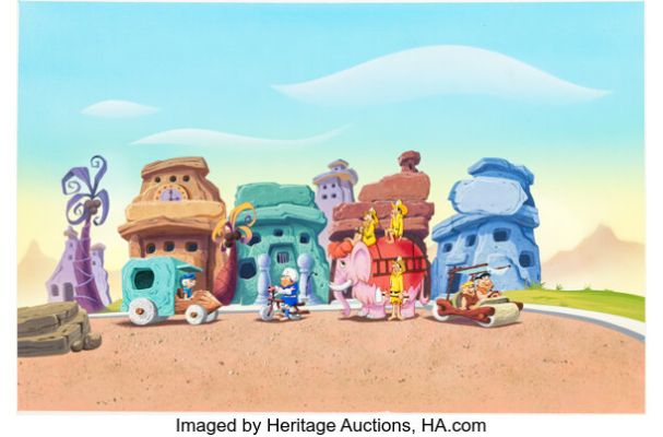 The Flintstones RARE One-of-a-Kind Original Fred and Barney Storybook Illustration Art - Gouache on 19" x 13" Paper (Hanna-Barbera, c. 1990s-2000s). | Heritage