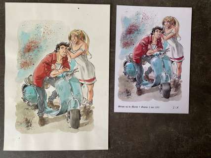 Charel Cambré - 2 Original drawing - Suske en Wiske - origineel aquarel Amoras Suske en Wiske - 2015