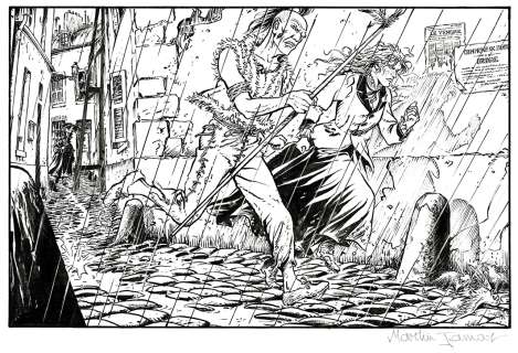 Martin Jamar - Lot 377 - Les voleurs d’Empires Tome 5, dessin original à l’encre de chine réalisé pour un ex-libris. On joint la publication.