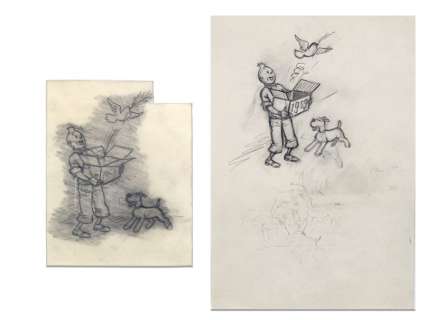 Hergé | Tintin, illustration Ã  la mine de plomb sur… | Millon