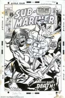 Gil Kane and Frank Giacoia - Original Cover Art for Sub-Mariner #42 (Marvel, 1971). Subby is caught in the - | Heritage