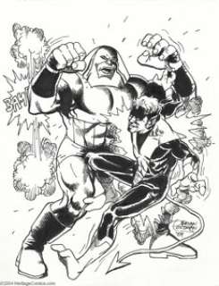 Brian Postman - Nightcrawler and Juggernaut Pin Up Original Art (2004).  Who‘s afraid of a big bad Juggernaut? -