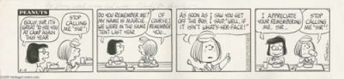 Charles Schulz - Peanuts Daily Comic Strip Original Art, dated 6-8-72 (United Feature Syndicate, 1972). Marcie - | Heritage