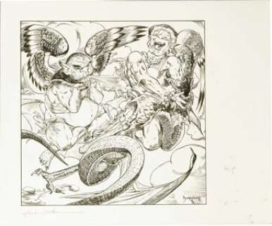 Michael Dubisch - "Two Djinns Bedeviling a Dragon" Illustration Original Art (Palladium Books, 1998). -