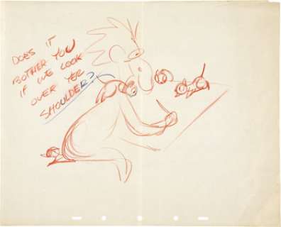 Disney Studio Caricature Sketch of Carl Barks with Chipmunks Original Art (circa 1930s). Drawn in red pencil - | Heritage