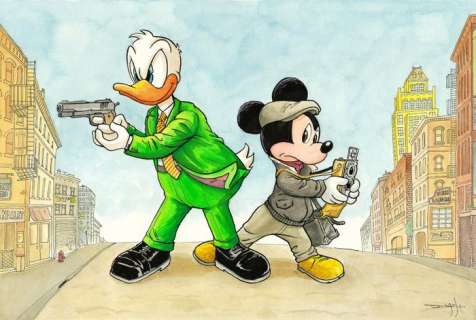 Jordi Juan Pujol - Donald Duck & Mickey Mouse - Tribute to Blacksad by Juanjo Guarnido - Original Painting - Watercolor | Catawiki