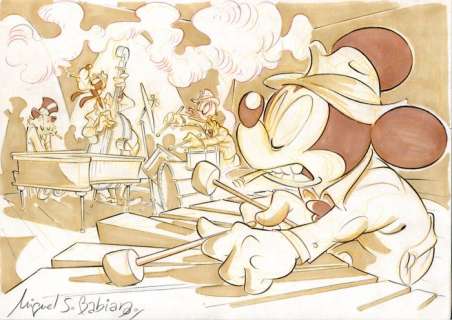 Miguel Sánchez Babiano - 1 Original colour drawing - Donald Duck, Goofy, Mickey Mouse, Uncle Scrooge - Disney Jazz Quartet | Catawiki