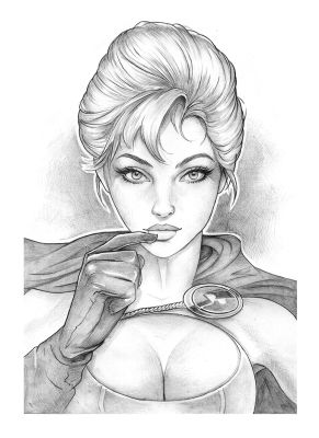 Dave Nestler - Sexy "Power Girl" original portrait sketch from Dave Nestler