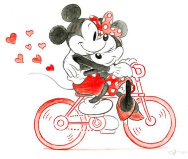 Tony Fernandez - Mickey and Minnie Mouse: The Ride of Love - Original Watercolor Painting (50 x 32 cm) | Catawiki