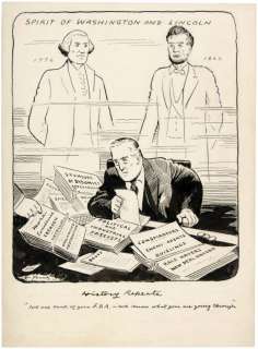 ART YOUNG â€œHISTORY REPEATSâ€ WASHINGTON AND LINCOLN INSPIRE FDR ORIGINAL ART. | Hake’s