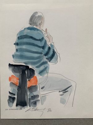Mittéï - Original colour drawing - La Cigarette - 1986 | Catawiki