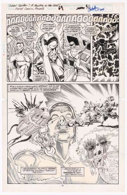 Lot 71 - HUGH HAYNES MARVEL COMICS PRESENTS #69 COMIC BOOK PAGE ORIGINAL ART (SILVER SURFER). | Hake’s