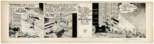 "SUPERMAN" ORIGINAL DAILY STRIP ART SIGNED BY JOE SHUSTER. | Hake’s