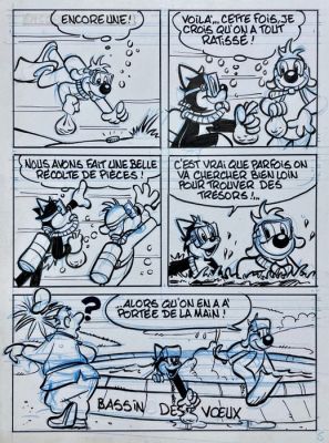Cance - 1 Original page - Pif et Hercule - Trésors sous-marins - 1989 | Catawiki