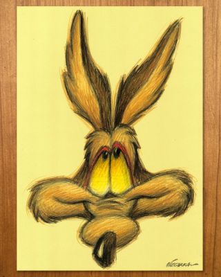 Joan Vizcarra - Crayon de couleur original - Wile E. Coyote Close-Up – Hand Signed | Catawiki