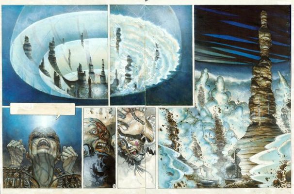 Juan Giménez Œuvre originale en double page - El Cuarto Poder [The Fourth Power] – Acrylic on Paper – Page 59 (1977) | Catawiki