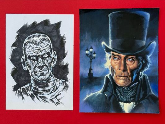 Engel, Rainer - 2 Original drawing - Peter Cushing (Dracula) - Monster - 2008 | Catawiki