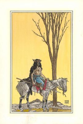 André Juillard - Illustration originale, dos de couverture de l‘album. Présence d‘une déchirure consolidée dans la partie inférieure de l‘?uvre - Le Rendez-vous de Chantilly - Masquerouge