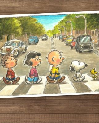 Joan Vizcarra - Peanuts Crossing Abbey Road - L’hommage aux Beatles - Hand Signed Original Artwork | Catawiki