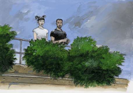 *Enki Bilal Né En 1951 La Couleur de L’air Acrylique, Pastel Et Crayon Sur Papier Bleu-Gris Pour La Case 3 de La Page 61 de Ce... | La Couleur de l’air | Artcurial