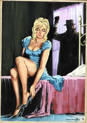 Rafael Cortiella | Original detective novel cover – Los Muertos caen hacia delante – Cortiella | Origin Of Comics