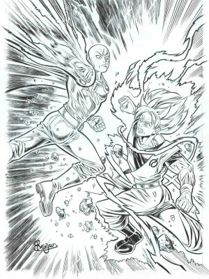 Roger Bonet | Original drawing: Tribute Son Goku Vs One Punch-Man – Roger | Origin Of Comics