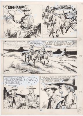 Virgilio Muzzi E Galep | Tavola per il Tex 150 ‘Sunset Ranch’ Cm. 29,5 x 40,5. I primi piani di Tex sono disegnati e inchiostrati da Galleppini. Anno di esecuzione 1973. Pag. 83 | Art e Fumetto
