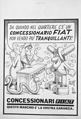 Illustrazione originale pubblicitaria Jacovitti Concessionario Fiat | Venere Comic Art