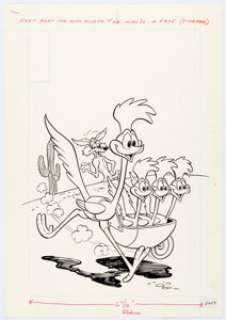 Beep Beep the Road Runner #90 Cover Original Art (Gold Key, 1980). The Road Runner had nephews? Wile E. Coyote - | Heritage