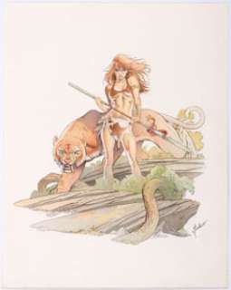 Sandy Plunkett - Jungle Girl with Sabertooth Illustration Original Art (undated) Here is a handsome color -