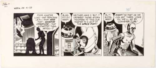 Russ Manning Star Wars Daily Comic Strip Original Art dated 4-23-79 (L. A. Times Syndicate, 1979). C-3PO and -