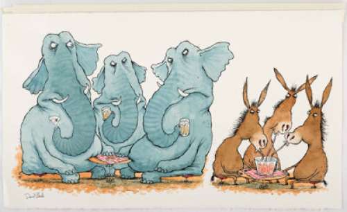 David Clark - Elephants and Donkeys Illustration Original Art (undated). The elephants jealously guard their - | Heritage