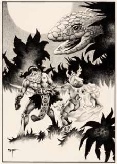 Stephen Fabian - Barbarian and Female Illustration Original Art (undated). Almost everything you could ask for - | Heritage