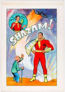  - Joe Simon SHAZAM! Captain Marvel, Billy Batson, and Dr. Sivana Original Specialty Illustration (c. 1990s). ...