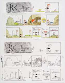 Johnny Hart B.C. Sunday Comic Strip Original Art and Hand-Tinted Color Guide dated 9-17-95 Group of 2 (Field Enter... (Total: 2 Items) | Heritage