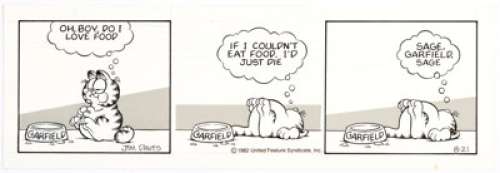 Jim Davis Garfield Daily Comic Strip Original Art dated 8-21-82 (United Feature Syndicate, 1982).  First-rate - | Heritage