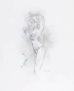 Luis Royo - Pin-Up Illustration Original Art (undated). A woman enjoys being immersed in water in this lovely - | Heritage